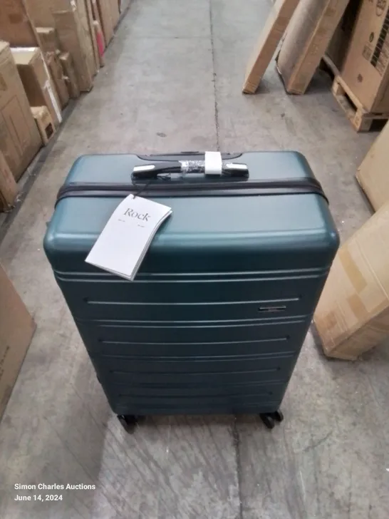 BOXED GREEN SOLID TROLLEY CASE ROCK LUGGAGE BRAND