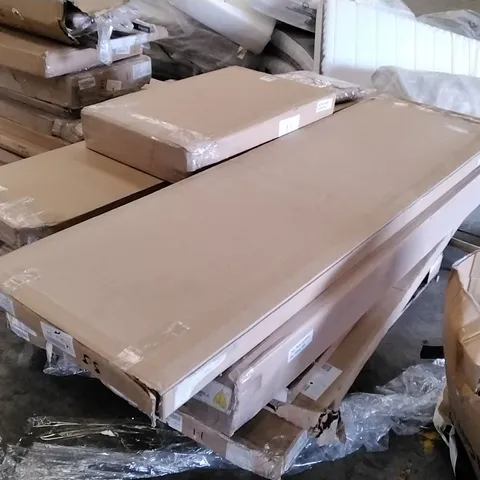 PALLET OF ASSORTED BOXED FLATPACK FURNITURE PARTS INCLUDING WARDROBE, DISPLAY UNIT AND DESK