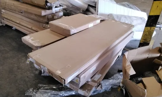 PALLET OF ASSORTED BOXED FLATPACK FURNITURE PARTS INCLUDING WARDROBE, DISPLAY UNIT AND DESK