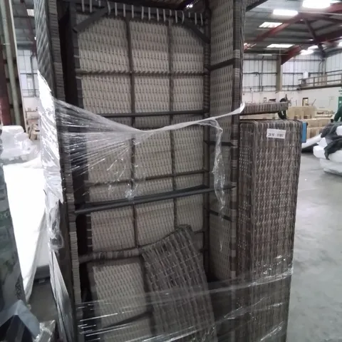 PALLET OF ASSORTED GREY RATTAN GARDEN FURNITURE PARTS INCLUDING FOOTSTOOLS, SOFA SECTIONS. 