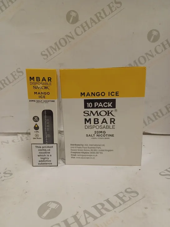 BOXED 1 PACK OF 10 SMOK M BAR DISPOSABLE VAPES - MANGO ICE. 