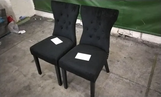 PAIR OF KENSINGTON BLACK VELVET BUTTON BACK DINING CHAIRS WITH BLACK LEGS