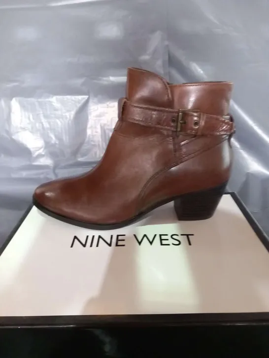 BOXED NINE WEST NAOMI BROWN LEATHER ANKLE BOOTS SIZE 41