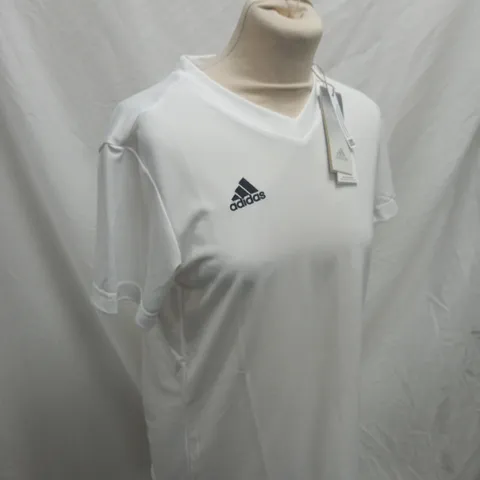 WHITE ADIDAS SPORTS V NECK TOP SIZE 12-14YRS