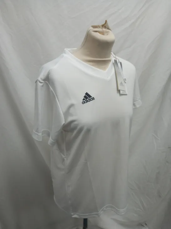 WHITE ADIDAS SPORTS V NECK TOP SIZE 12-14YRS