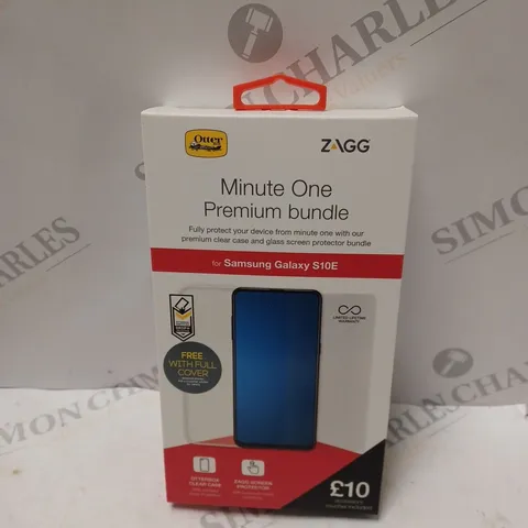 BOX OF APPROXIMATELY 20 ZAGG MINUTE ONE PREMIUM BUNDLE FOR SAMSUNG GALAXY S10E