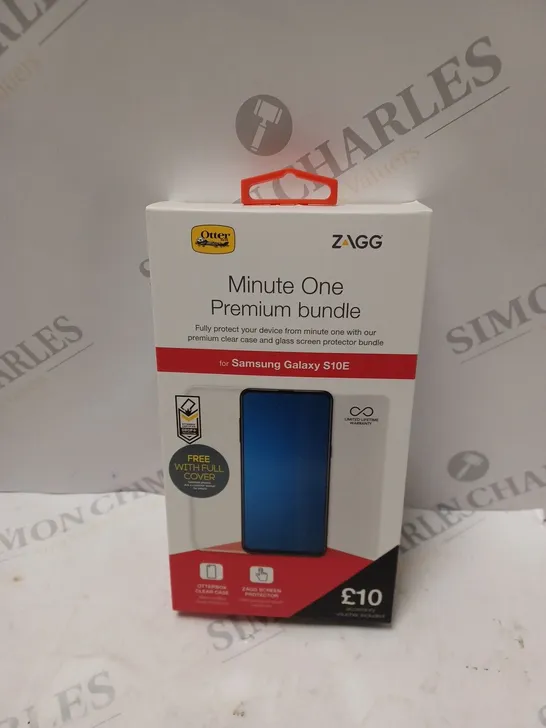 BOX OF APPROXIMATELY 20 ZAGG MINUTE ONE PREMIUM BUNDLE FOR SAMSUNG GALAXY S10E