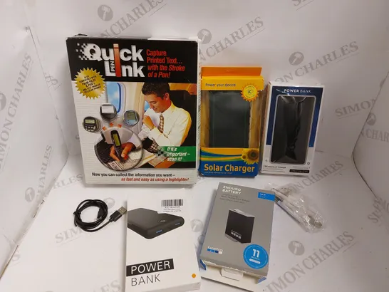 BOX OF APPROX 10 ITEMS TO INCLUDE QUICK LINK PEN, ENDURO GO PRO BATTERY, POWER BANKS