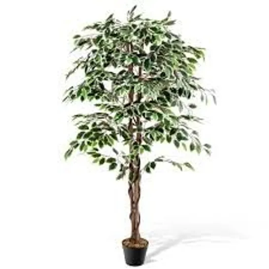 BOXED COSTWAY ARTIFICIAL FICUS TREE TALL FAUX INDOOR PLANT WITH NATURAL WOOD TRUNK