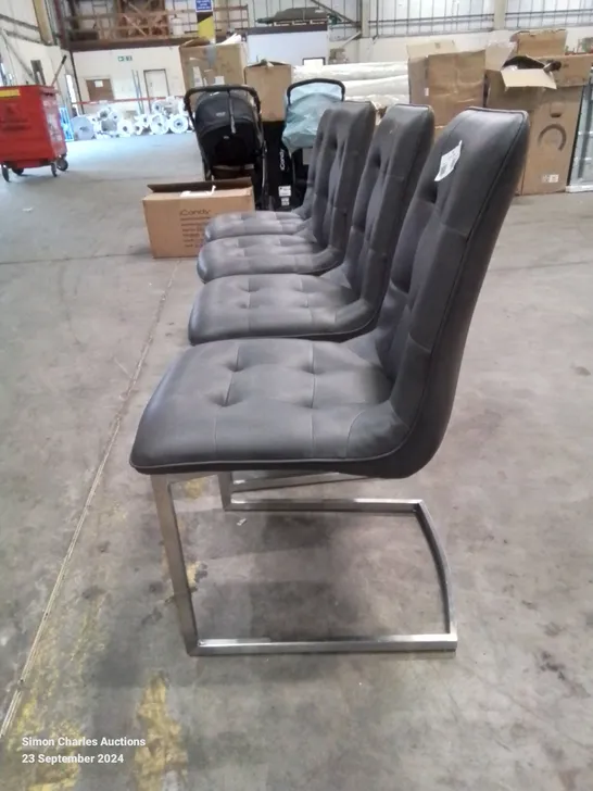 SET OF 4 QUALITY BUTTON BACK FAUX LEATHER UPHOLSTERED SIDE/DINING CHAIRS CHROME LEGS