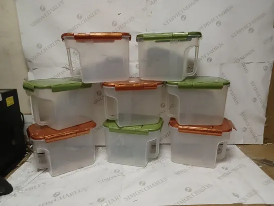 LOT OF EIGHT TUPPERWARE BOXES WITH HANDLES