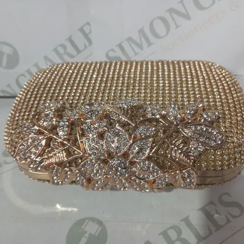 UNIQUE CLASP GOLD EFFECT DIAMANTE EVENING CLUTCH BAG