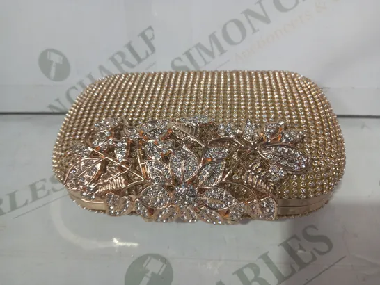 UNIQUE CLASP GOLD EFFECT DIAMANTE EVENING CLUTCH BAG