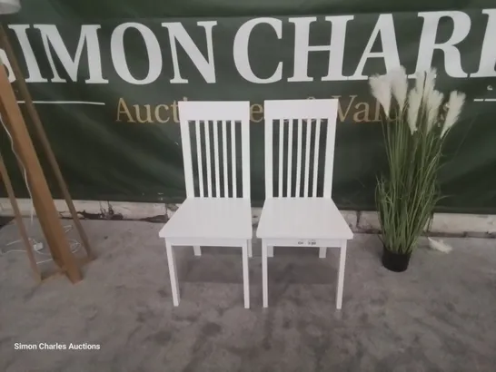 PAIR OXFORD WHITE WOODEN DINING CHAIRS 