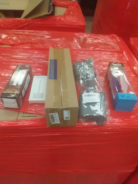 PALLET OF ASSORTED ITEMS INCLUDING TOILET BRUSH, COFFEE GRINDER, AV ADAPTER