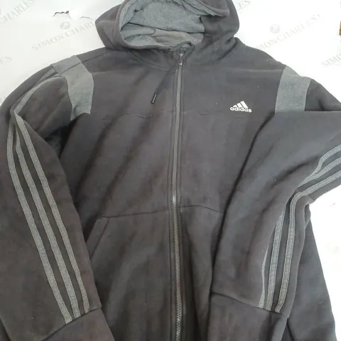 ADIDAS BLACK & GREY ZIP UP HOODED JACKET - SIZE UNSPECIFIED 