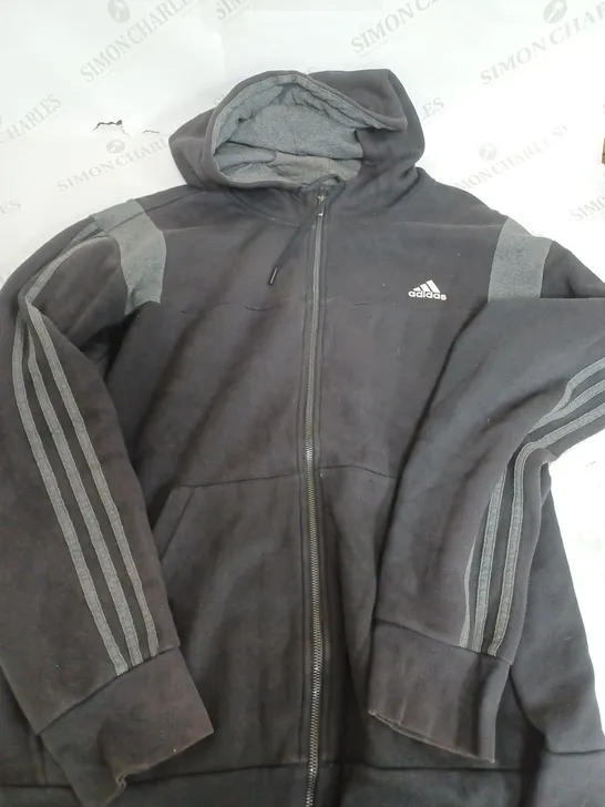 ADIDAS BLACK & GREY ZIP UP HOODED JACKET - SIZE UNSPECIFIED 