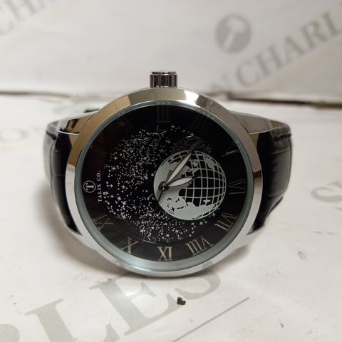 TALIS CO. AUTOMATIC ASTRO GLOBE DETAIL LEATHER STRAP WRISTWATCH