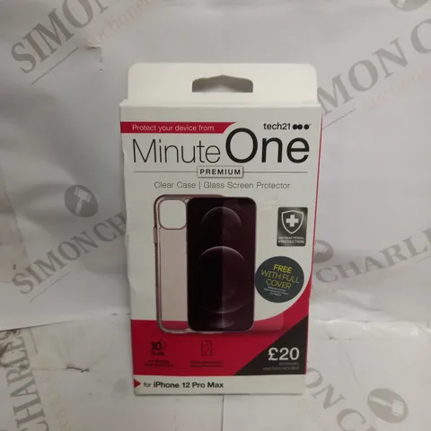 BOX OF 20 MINUTE ONE CLEAR CASE & SCREEN PROTECTOR KITS FOR IPHONE 12 PRO MAX	