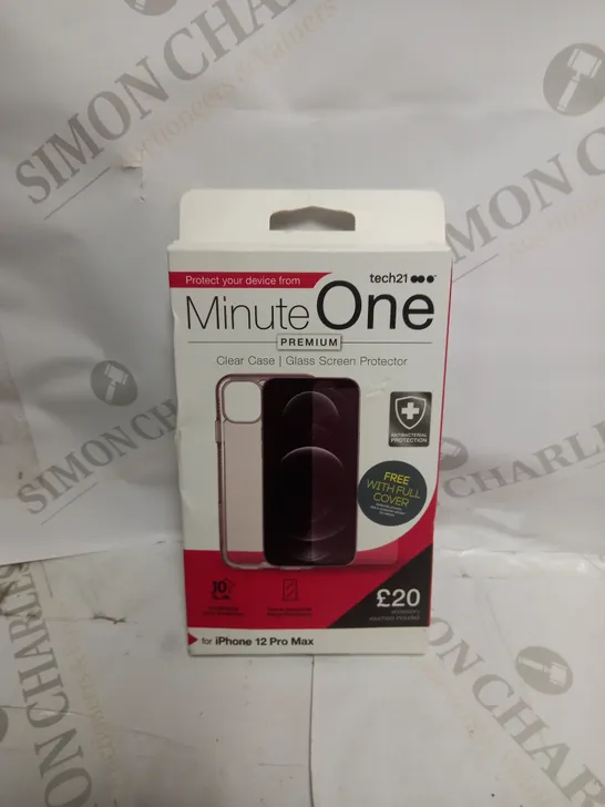 BOX OF 20 MINUTE ONE CLEAR CASE & SCREEN PROTECTOR KITS FOR IPHONE 12 PRO MAX	