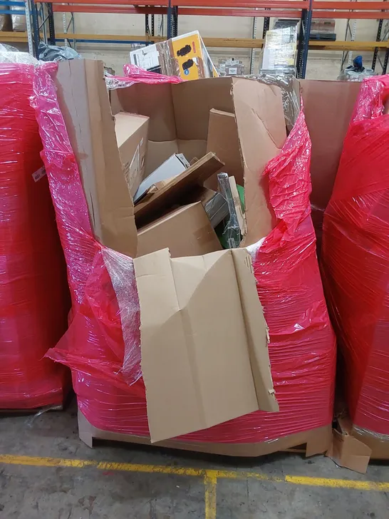 PALLET OF ASSORTED HOUSEHOLD ITEMS AND CONSUMER PRODUCTS TO INCLUDE; PLAYPEN, DANCE MAT, KEYBOARD, BOXED FURNITURE ETC