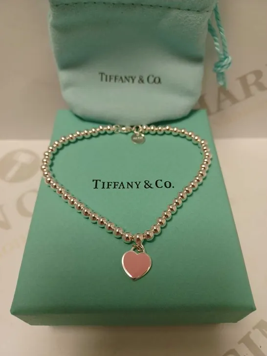 TIFFANY & CO. HEART DETAIL SILVER BEADED BRACELET 