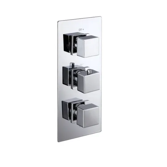 BOXED CUBE SQUARE TRIPLE SHOWER VALVE 2 OUTLETS 