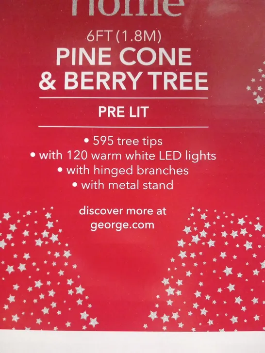 BRAND NEW BOXED 6FT PINE CONE AND BERRY TREE PRE-LIT