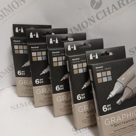 5 X BOXES OF GRAPHIC TWIN TIP DESIGNER MARKERS BY SPECTRUM NOIR