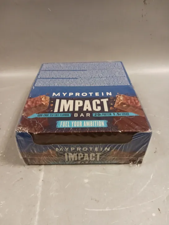 BOXED SEALED MYPROTEIN IMPACT BARS - DARK CHOCOLATE & SEA SALT - 12 X 64G