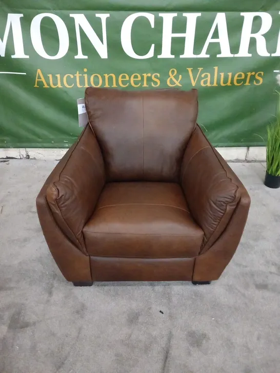 DESIGNER ITALIAN MADE CHIANTI BROWN LEATHER ARMCHAIR