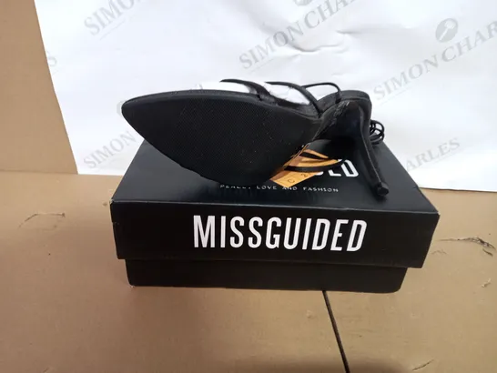 PAIR OF BOXED MISSGUIDED POINTED TOE LACE UP HIGH HEELS SIZE 7