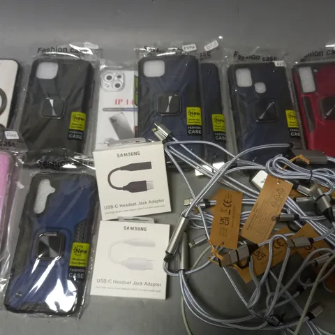 LOT OF ASSORTED MOBILE PHONE ACCESSORIES TO INCLUDE CASES, CHARGERS AND JACK ADAPTER