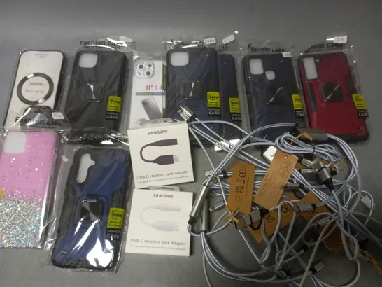 LOT OF ASSORTED MOBILE PHONE ACCESSORIES TO INCLUDE CASES, CHARGERS AND JACK ADAPTER