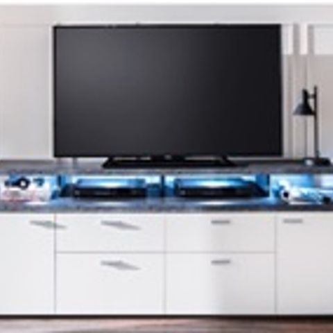 BOXED MOOD LED WOODEN TV STAND IN WHITE WITH 4 DOORS AND 2 DRAWERS(2 BOXES)