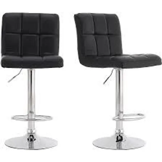 BOXED SET OF 2 NEO CUBAN BLACK FAUX LEATHER SWIVEL BAR STOOLS (1 BOX)