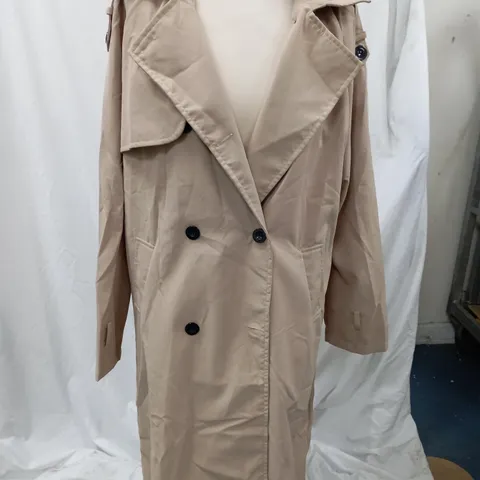 PACKAGED BEIGE COAT WITH BUTTONS AND TIE UP BELT