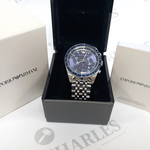 BOXED EMPORIO ARMANI STAINLESS STEEL WRIST WATCH