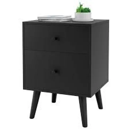 BOXED COSTWAY 2-DRAWER NIGHTSTAND WITH SOLID RUBBER WOOD LEGS AND LARGE STORAGE SPACE - BLACK