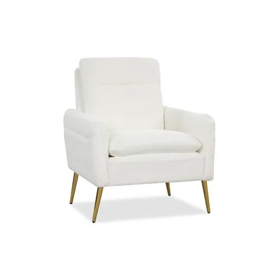 BOXED COSTWAY UPHOLSTERED SHERPA ARMCHAIR WITH TAPERED METAL LEGS - WHITE