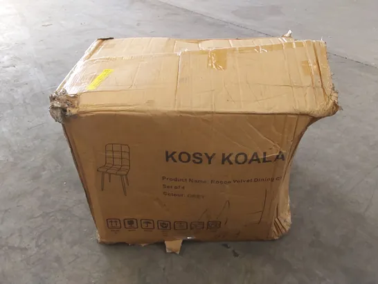 BOXED SET OF 4 KOSY KOALA ROCCO VELVET DINING CHAIRS - GREY (1 BOX)