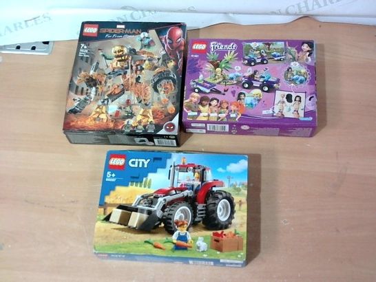 LOT OF 3 ASSORTED PACKS OF LEGO TO INCLUDE FRIENDS, MARVEL SPIDER-MAN AND CITY