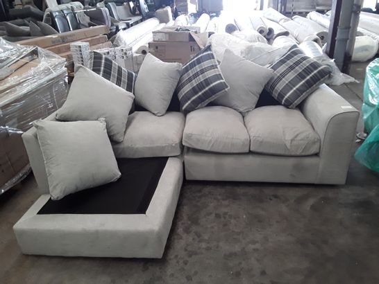 DESIGNER GREY FABRIC CORNER SOFA WITH SCATTER BACK CUSHIONS 