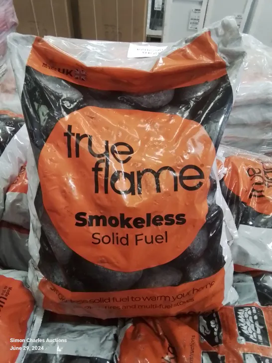 PALLET TO CONTAIN APPROX 95 X 10KG BAGS OF TRUE FLAME SMOKELESS BARBECUE CHARCOAL BRIQUETTES 