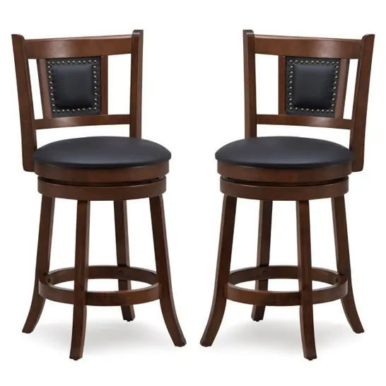 BOXED COSTWAY 65/74 CM SWIVEL BAR STOOL SET OF 2 WITH CURVED BACKREST-25 INCHES