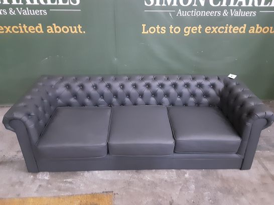 DESIGNER GREY LEATHER CHESTERFIELD STYLE 3-SEATER SOFA