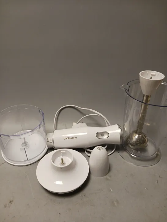 COOKWORKS STAINLESS STEEL HAND BLENDER WITH ACCESSORIES WHITE