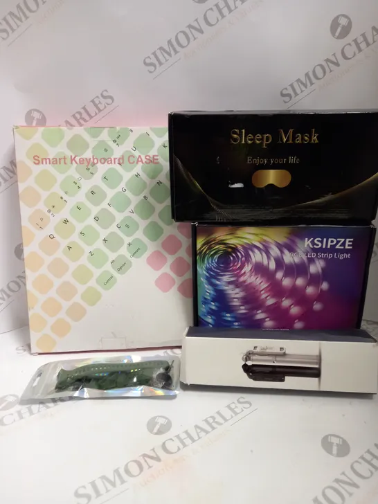 BOX TO CONTAIN APPROX. 5 X ASSORTED PRODUCTS. INCLUDES RGB STRIP LIGHTS, KEYBOARD CASE, WATCH STRAP, SLEEP MASK ETC 