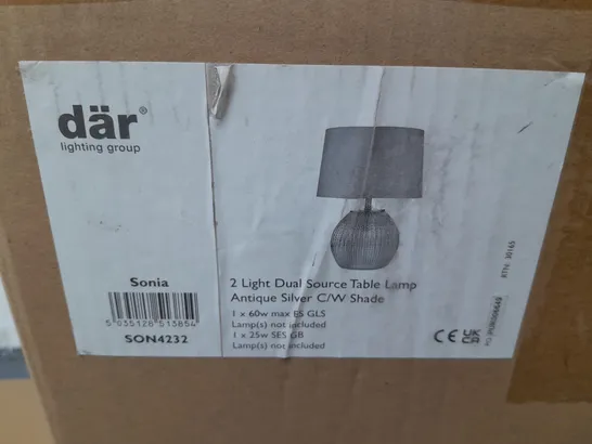 BOXED DAR LIGHTING SONIA 2-LAMP DUAL SOURCE TABLE LAMP - ANTIQUE SILVER