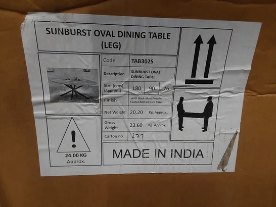 BOXED SUNBURST OVAL DINING TABLE // SIZE: 180 X 90 X 76cm (2 BOXES)